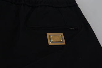 Black Cotton Elastic Waist DG Logo Cropped Pants Dolce & Gabbana