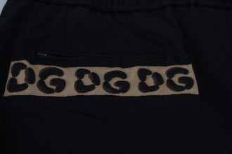 Black Cotton Elastic Waist DG Logo Cropped Pants Dolce & Gabbana