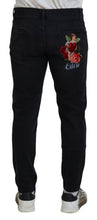 Black Angel Embroidery Skinny Denim Jeans Dolce & Gabbana