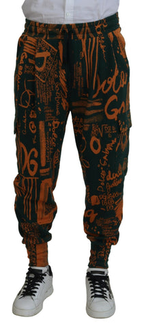 Multicolor Logo Print Silk Cargo Jogger Pants Dolce & Gabbana