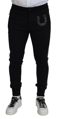 Black Wool Horseshoe Jogger Pants Dolce & Gabbana