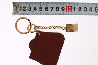 Brown Leather Miss SICILY Gold Finder Chain Keychain Dolce & Gabbana