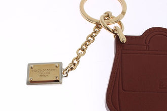 Brown Leather Miss SICILY Gold Finder Chain Keychain Dolce & Gabbana