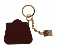 Brown Leather Miss SICILY Gold Finder Chain Keychain Dolce & Gabbana