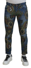 Dolce & Gabbana Blue Medal Print Slim Fit Cotton Jeans