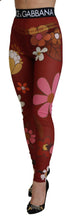 Dolce & Gabbana Red Floral Leggings Stretch Waist Pants