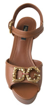 Dolce & Gabbana Brown Leather AMORE Wedges Sandals Shoes