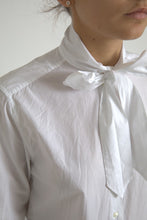 Dolce & Gabbana White Cotton Ascot Collar Long Sleeves Top
