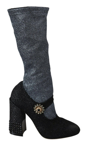 Black Crystal Mary Janes Booties Shoes Dolce & Gabbana