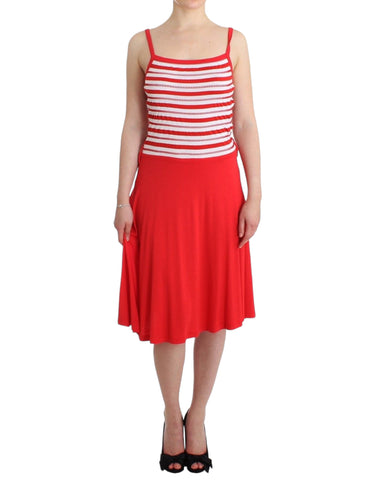 Red striped jersey A-line dress Roccobarocco