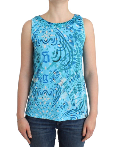 Blue printed tank top John Galliano