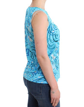 Blue printed tank top John Galliano