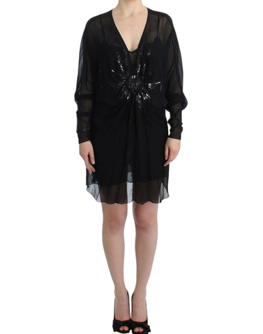 Black long sleeve silk dress Cavalli