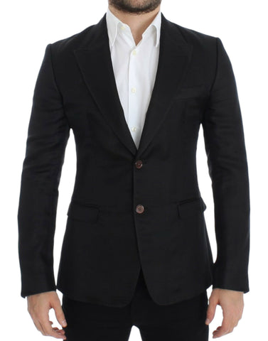 Black silk slim fit blazer Dolce & Gabbana
