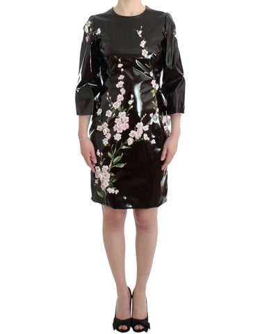 Black patent floral HANDPAINTED dress Dolce & Gabbana
