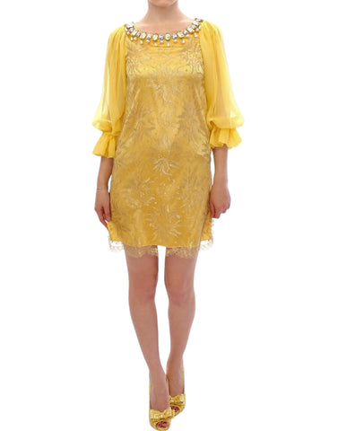 Yellow lace crystal mini dress Dolce & Gabbana