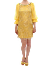 Yellow lace crystal mini dress Dolce & Gabbana