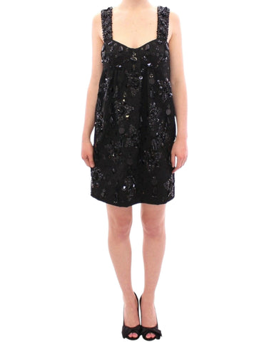 Black floral crystal embedded dress Dolce & Gabbana