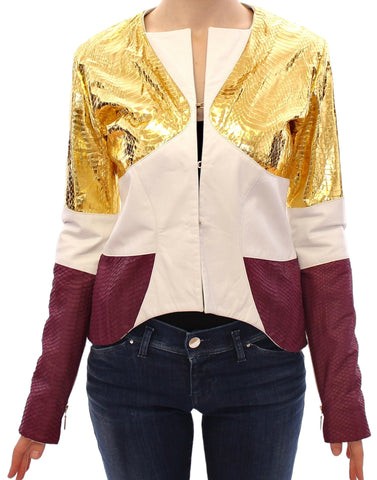White Gold Purple Leather Jacket Vladimiro Gioia