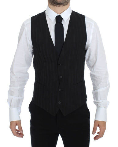 Black Striped Stretch Dress Vest Gilet Dolce & Gabbana