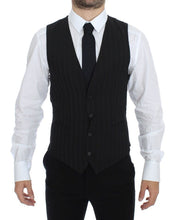 Black Striped Stretch Dress Vest Gilet Dolce & Gabbana