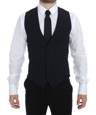 Blue Wool Formal Dress Vest Gilet Dolce & Gabbana