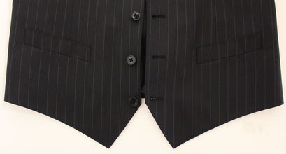 Black Striped Wool Silk Dress Vest Gilet Dolce & Gabbana