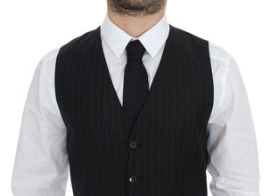 Black Striped Wool Silk Dress Vest Gilet Dolce & Gabbana