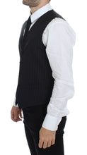Black Striped Wool Silk Dress Vest Gilet Dolce & Gabbana