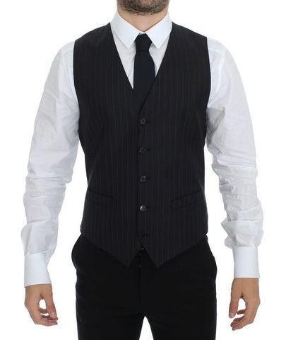 Black Striped Wool Silk Dress Vest Gilet Dolce & Gabbana