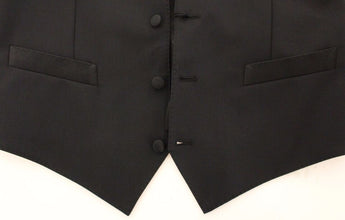 Black Wool Silk Stretch Dress Vest Blazer Dolce & Gabbana
