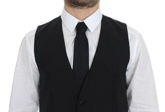 Black Wool Silk Stretch Dress Vest Blazer Dolce & Gabbana