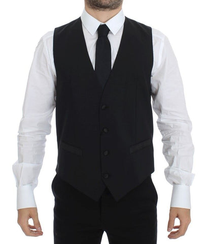 Black Wool Silk Stretch Dress Vest Blazer Dolce & Gabbana