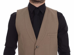 Beige Cotton Slim Fit Button Front Dress Vest Dolce & Gabbana