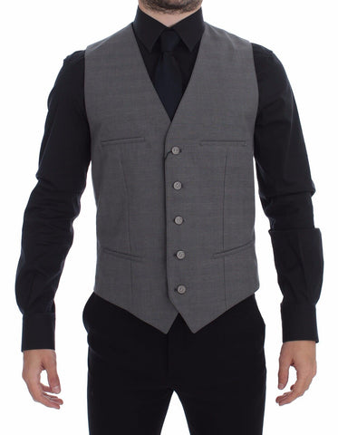 Gray Cotton Slim Fit Button Front Dress Vest Dolce & Gabbana