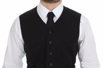Black Flax Cotton Dress Vest Blazer Dolce & Gabbana