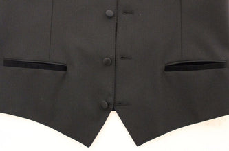 Black Wool Silk Stretch Dress Vest Blazer Dolce & Gabbana