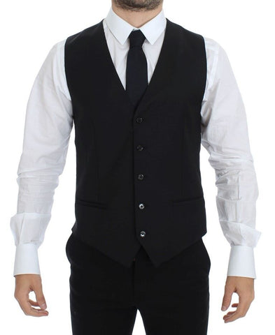 Black Wool Silk Stretch Dress Vest Blazer Dolce & Gabbana