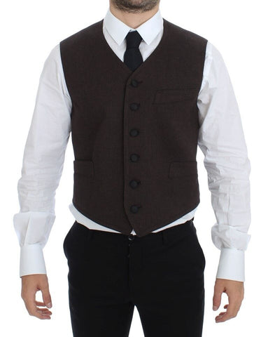 Brown Cotton Blend Dress Vest Gilet Dolce & Gabbana