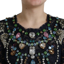 Blue Crystal Floral Lace Long Gown Dress Dolce & Gabbana