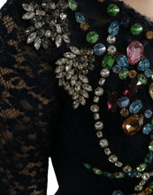 Blue Crystal Floral Lace Long Gown Dress Dolce & Gabbana