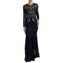 Blue Crystal Floral Lace Long Gown Dress Dolce & Gabbana