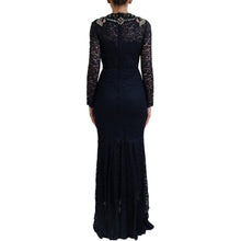 Blue Crystal Floral Lace Long Gown Dress Dolce & Gabbana