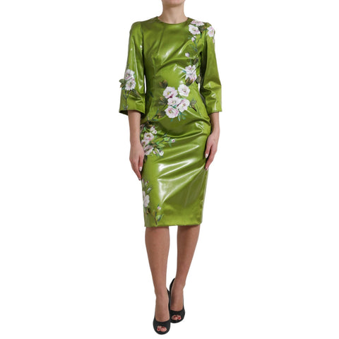 Green Floral Embellished Sheath Midi Dress Dolce & Gabbana