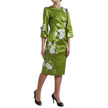 Green Floral Embellished Sheath Midi Dress Dolce & Gabbana