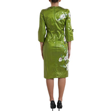 Green Floral Embellished Sheath Midi Dress Dolce & Gabbana