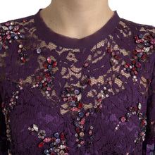 Purple floral lace crystal embedded dress Dolce & Gabbana
