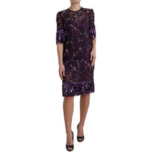Purple floral lace crystal embedded dress Dolce & Gabbana