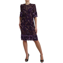 Purple floral lace crystal embedded dress Dolce & Gabbana