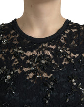 Black Floral Lace Crystal Sheath Dress Dolce & Gabbana
